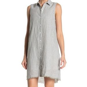 NWT BEACHLUNCHLOUNGE zenny striped linen blend button down sleeveless dress